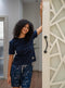 Women summer pajama set Dark blue Tee + Magnolia floral shorts